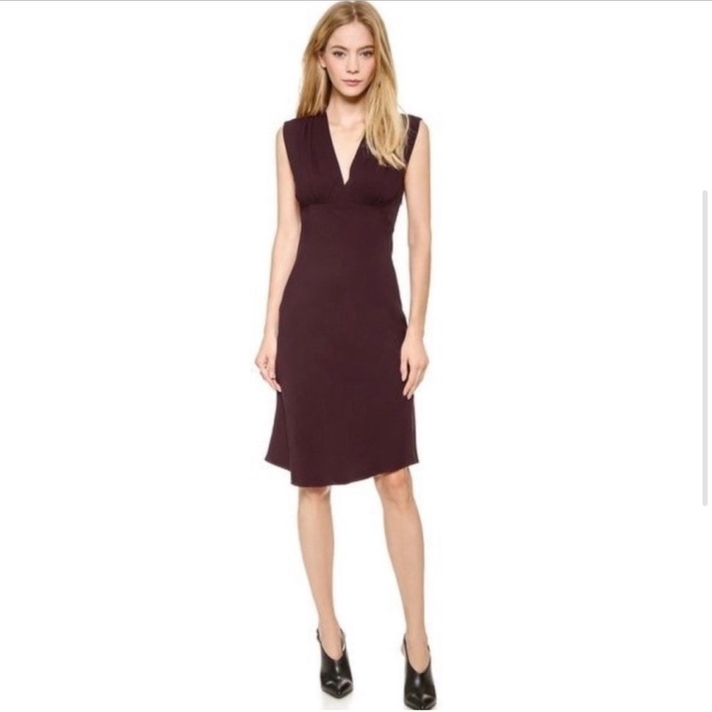 L’Agence burgundy V-neck empire waist crepe dress